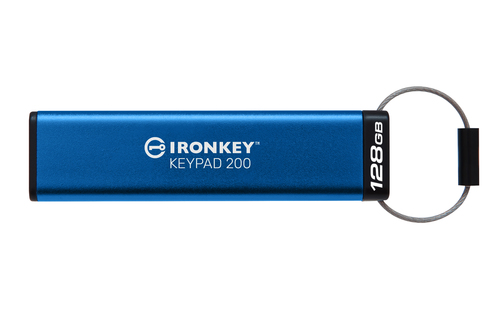 Bild von Kingston Technology IronKey Keypad 200 USB-Stick 128 GB USB Typ-A 3.2 Gen 1 (3.1 Gen 1) Blau