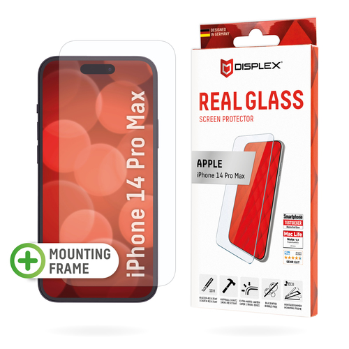 Bild von Displex Panzerglas (10H) für Apple iPhone 14 Pro Max, Eco-Montagerahmen, Tempered Glas, kratzer-resistente Schutzfolie, hüllenfreundlich