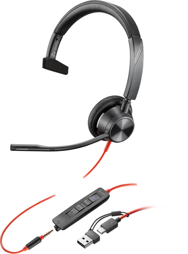 Bild von POLY Blackwire 3315 Monaurales USB-C-Headset, zertifiziert für Microsoft Teams, + 3,5-mm-Stecker + USB-C/A-Adapter