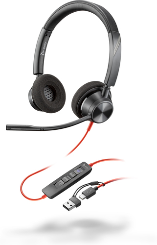 Bild von POLY Blackwire 3320 USB-C Stereo-Headset, für Microsoft Teams zertifiziert, + USB-C/A-Adapter