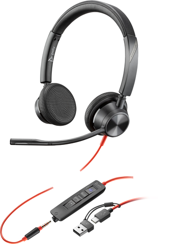 Bild von POLY Blackwire 3325 USB-C Stereo-Headset, zertifiziert für Microsoft Teams, + 3,5-mm-Stecker + USB-C/A-Adapter