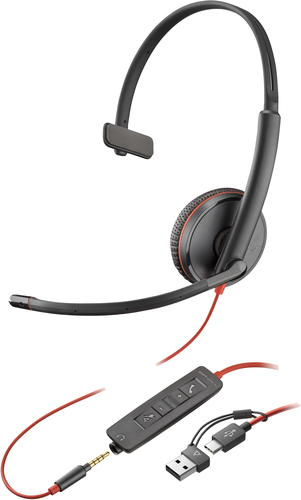 Bild von POLY Blackwire 3215 Monaural USB-C-Headset +3,5-mm-Stecker +USB-C/A-Adapter (Packungseinheit)