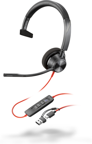 Bild von POLY Blackwire 3310 Monaurales USB-C-Headset, für Microsoft Teams zertifiziert, + USB-C/A-Adapter