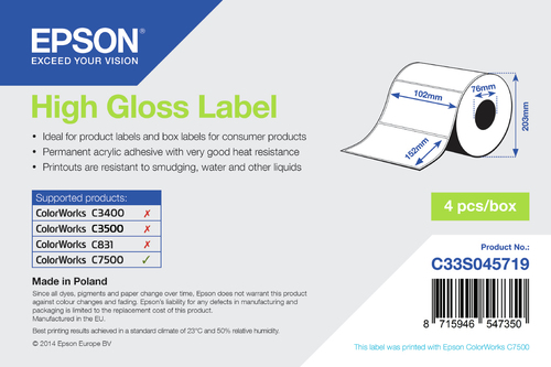 Bild von Epson High Gloss Label - Die-cut Roll: 102mm x 152mm, 800 labels