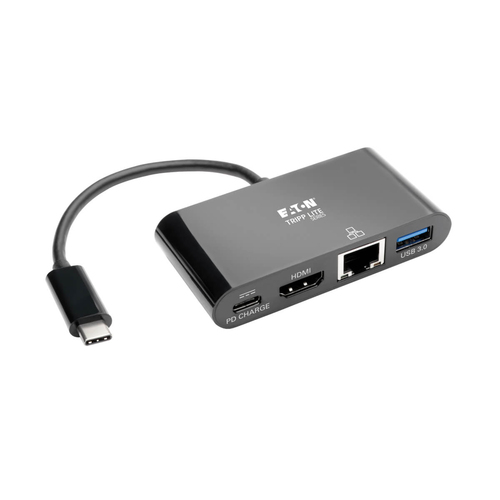 Bild von Tripp Lite U444-06N-H4GUBC USB-C Multiport Adapter – 4K HDMI, USB 3.x (5 Gbps) Nabenanschluss, GbE, 60 W PD-Aufladung, HDCP, Schwarz