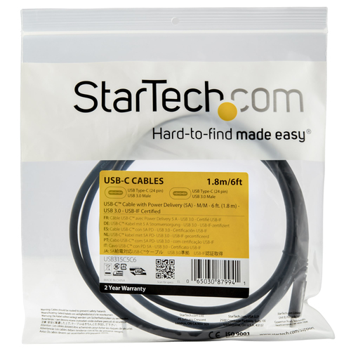 STARTECH 1.8M USB TYPE C CABLE WITH 5A