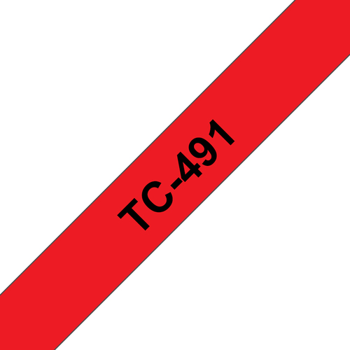 Bild von Brother TC-491 Etiketten erstellendes Band Schwarz auf rot