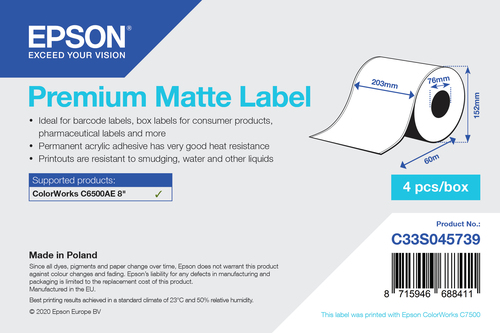 Bild von Epson Premium Matte Label - Continuous Roll: 203mm x 60m