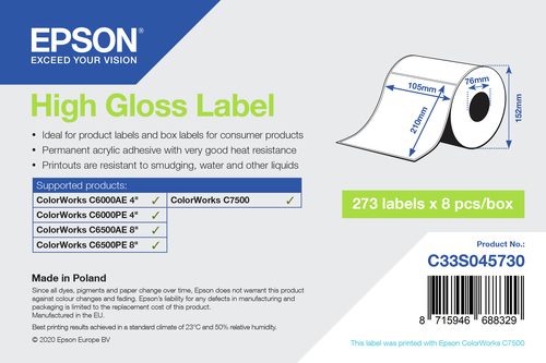 Bild von Epson High Gloss Label - Die-Cut: 105mm x 210mm, 273 labels