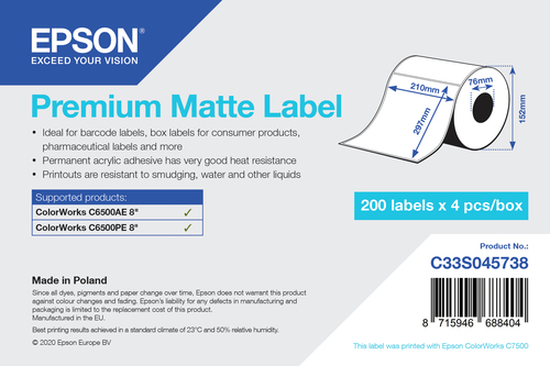 Bild von Epson Premium Matte Label - Die Cut Roll: 210mm x 297mm, 200 labels