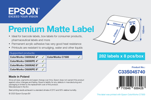 Bild von Epson Premium Matte Label - Die-Cut Roll: 105mm x 210mm, 282 labels