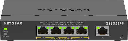 Bild von NETGEAR 5-Port Gigabit Ethernet High-Power PoE+ Plus Switch (GS305EPP) Managed L2/L3 Gigabit Ethernet (10/100/1000) Power over Ethernet (PoE) Schwarz