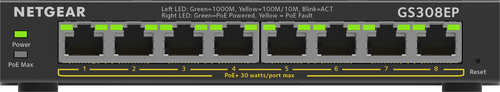 Bild von NETGEAR 8-Port Gigabit Ethernet PoE+ Plus Switch (GS308EP) Managed L2/L3 Gigabit Ethernet (10/100/1000) Power over Ethernet (PoE) Schwarz