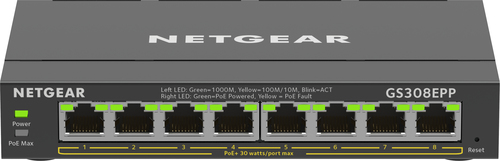 Bild von NETGEAR 8-Port Gigabit Ethernet High-Power PoE+ Plus Switch (GS308EPP) Managed L2/L3 Gigabit Ethernet (10/100/1000) Power over Ethernet (PoE) Schwarz