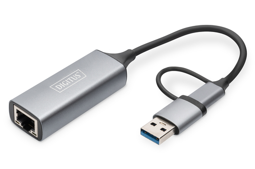 Bild von Digitus USB Type-C™ Gigabit Ethernet Adapter 2.5G, USB-C™ + USB A (USB3.1/3.0)