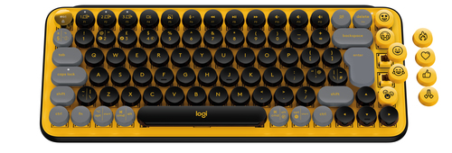 Bild von Logitech POP Keys Wireless Mechanical Keyboard With Emoji Keys Tastatur Universal RF Wireless + Bluetooth AZERTY Französisch Schwarz, Grau, Gelb