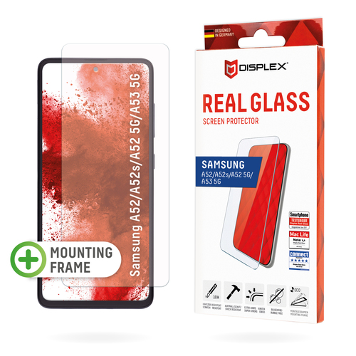 Bild von Displex Panzerglas (10H) für Samsung Galaxy A52/A52(s) 5G/A53 5G, Eco-Montagerahmen, Tempered Glas, kratzer-resistente Schutzfolie, hüllenfreundlich