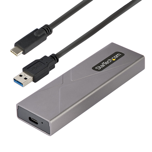 Bild von StarTech.com USB-C M.2 Externes Gehäuse für NVMe und SATA M.2 - USB-C/USB-A auf M.2 NVMe/SATA SSD - 10Gbit/s, M/B+M key M.2 Laufwerke - 2230/2242/2260/2280 - Aluminiumgehäuse - werkzeuglos - USB-C und USB-A Kabel