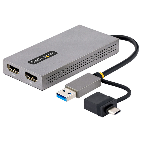Bild von StarTech.com USB HDMI Dual Monitor Adapter, USB A/C auf HDMI (1x 4K30Hz, 1x 1080p), externe grafikkarte, 11cm Kabel und USB A auf USB C Dongle inkl., USB 3.0 zu HDMI Bildschirm Adapter, Windows, Chrome OS & macOS