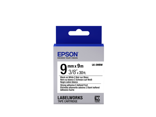 Bild von Epson Etikettenkassette LK-3WBW - Stark haftend - schwarz auf weiß - 9mmx9m