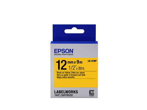 Bild von Epson Etikettenkassette LK-4YBP - Pastell - schwarz auf gelb - 12mmx9m