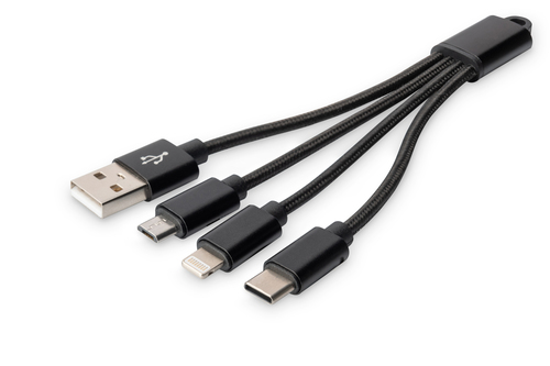 Bild von ASSMANN Electronic DB-300160-002-S USB Kabel 0,15 m USB A USB C/Micro-USB B/Lightning Schwarz