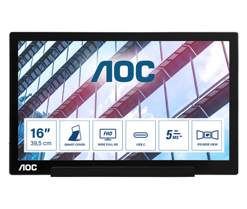 Bild von AOC 01 Series I1601P Computerbildschirm 39,6 cm (15.6 Zoll) 1920 x 1080 Pixel Full HD LED Silber, Schwarz