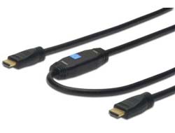 Bild von Digitus HDMI High Speed Anschlusskabel, Typ A, m/ amp. St/St, 10.0m, m/Ethernet, Ultra HD 24p, CE, gold, sw